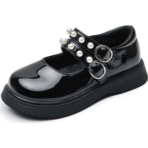 Children Shoes Girls Princess Shoes Spring and Fall 2021 New Black Girls Leather Shoes School Performance Shoes Pearl Sweet