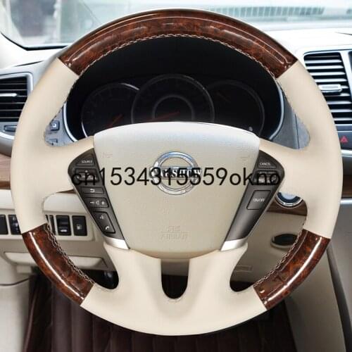 For Nissan Morano TERRA Teana Hand Stitched Car Steering Wheel Cover Imitation Peach Grain Leather Interior Car Accessories