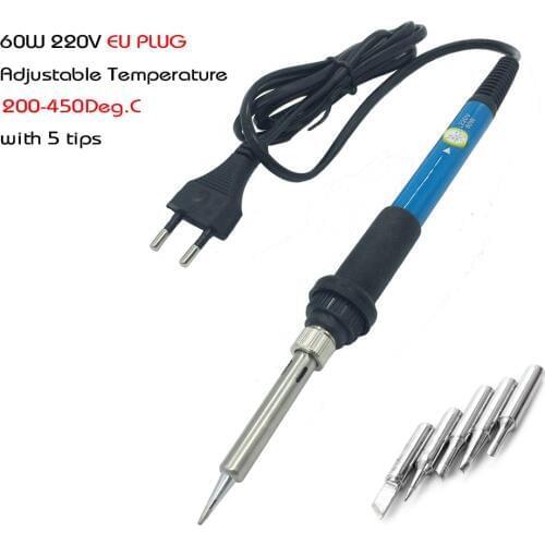 60W 220V EU Plug Adjustable Temperature Electric Soldering Irons Set with 5 Solder Iron Tips Welding Gun Repair Tools DLTTZ0202