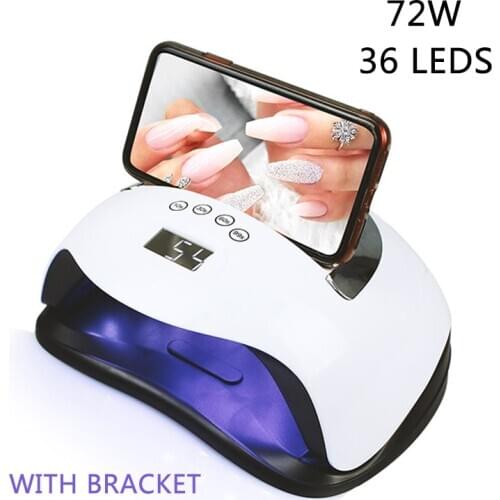 Electric LED Nail Lamp For Manicure 72W Nail Dryer With Phone Holder Powerful UV Lamp For Curing UV Gel Nail Polish Dryer