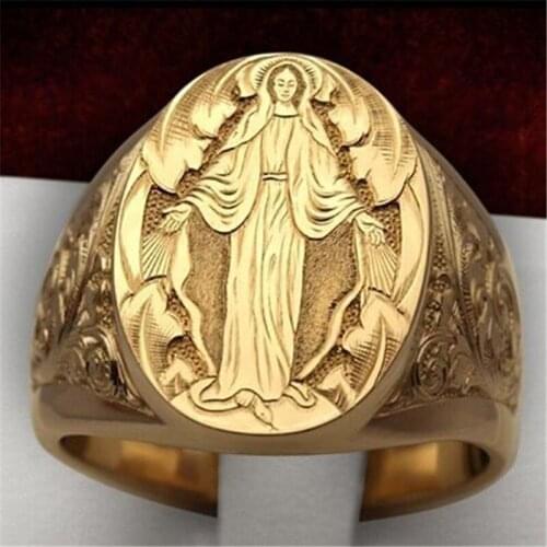 Europe And America Virgin Mary Ring Exquisite Gold Ring Party Accessories Religious Jewelry Gift