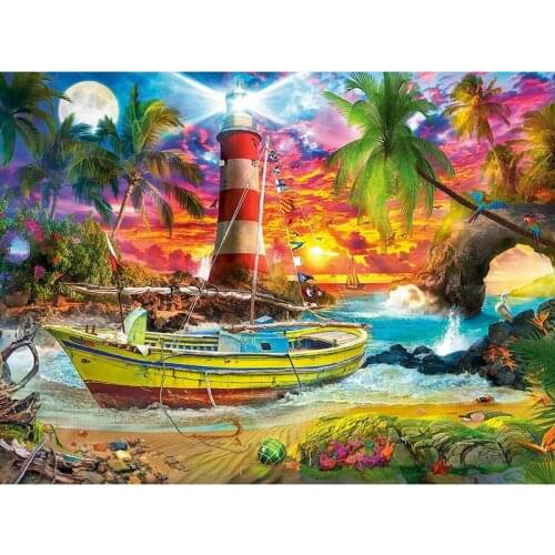 GATYZTORY Coast Boat Paint By Numbers DIY Oil Painting By Numbers On Canvas Scenery 60x75cm Frameless Number Painting Decor