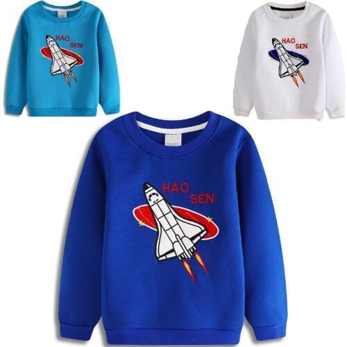 Hooyi Aircraft Children Clothes Boys Sweatshirts Embroidery Rocket Kids Tee Shirts Baby Boys T-Shirts Sweaters Jumpers 100-140