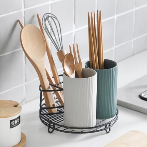 Ceramic Kitchen Cutlery Storage Tube with Metal Rack Gadgets Tools Organizer Box Accessories Utensils Conatiner Holder Jar