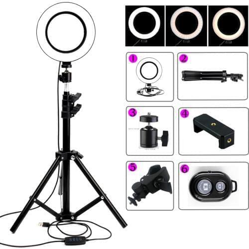 6" 16cm 64pcs LED 5500K Dimmable Photography Photo/Studio/Phone/Video/Camera LED Ring Light With Tripod Stand Beauty Selfie Lamp