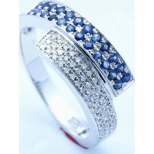 HELON 0.6ct Natural Diamonds & sapphire Ring Sterling Silver 925 Engagement Wedding Gemstone Ring Anniversary Fine Jewelry Band