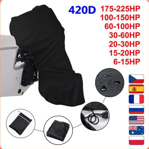 420D 6-225HP Boat Full Outboard Engine Cover Protection Waterproof Sunshade Dust-proof For 6-225HP Motor Black