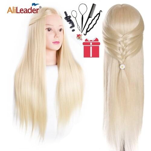 Alileader Cheap 7 Styles Synthetic Hair Mannequin Head For Hairstyles Hairdressing Training Head With Holder Hairstyle Practice