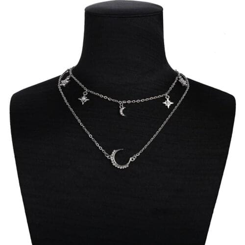 Multilayer Crystal Star Moon Chocker Necklace For Women Choker Necklaces Pendants Wedding Bride Jewelry Female