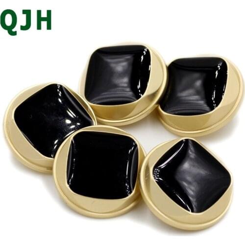 QJH 10pcs Fashion Fog Gold with Black Embossment Shank Metal Buttons Alloy Delicate Coat Buttons Handmade DIY Sewing Decoration