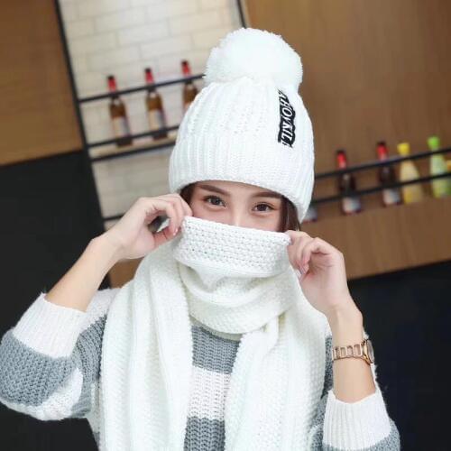 Fashion Hat Scarf Set For Female Women Letter Knitted Caps Scarf Set Hats And Scarves Sets Windproof Warm Winter Scarf Hats New