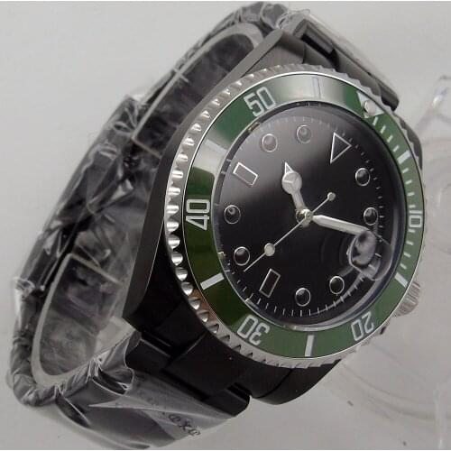 40MM Black Sterile Dial Sapphire Glass PVD Coated Ceramic Bezel Date Glass Case Back Automatic Mens Wristwatch