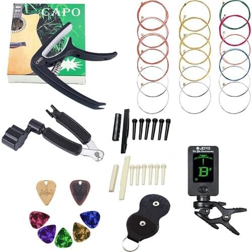Guitar Accessories Set String Winder Capo Tuner Picks Strings Saddle Nut Bridge Pins for Guitar Beginners