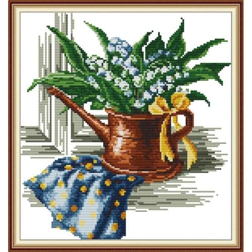 Green plant pattern cross stitch kit Aida14CT white 11CT canvas printing needle and thread embroidery kit DIY home decoration