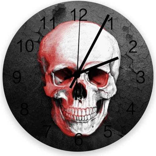 Halloween White Skull Horror 30cm Wooden Wall Clock Modern Design For Home Living Room Office Kitchen Wall Decor Hanging
