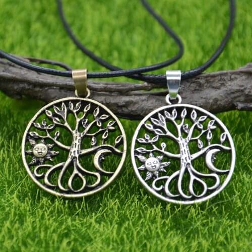 Nostalgia Tree Of Life Pendant Sun And Moon Necklace Jewelry Wiccan Neclaces For Women Accessories