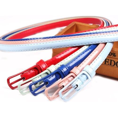 2018 New Fashion Black Blue Red PU Leather Metal Buckle Waist Pin Belt Women Female Thin belt for Dress Jeans Waistband Belts