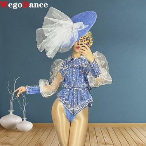 New Women Clothing Crystal Shirt Pant Cap Set Bar Dancer Show Prom Singer Dance Outfit