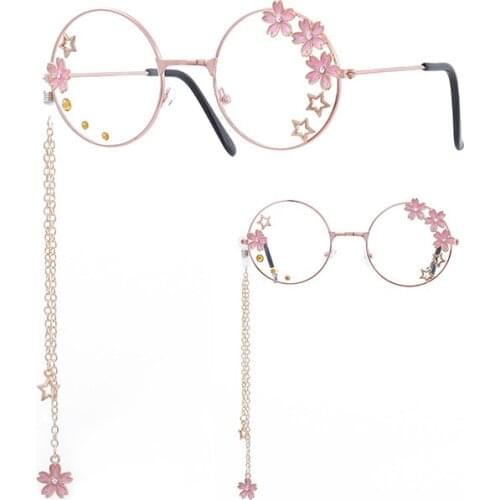 2021 Cute Sakura Pendant Optical Glasses Frame Women Girls Round Retro Eyeglasses Cosplay Decor Eyewear Glass Oculos De Gafas