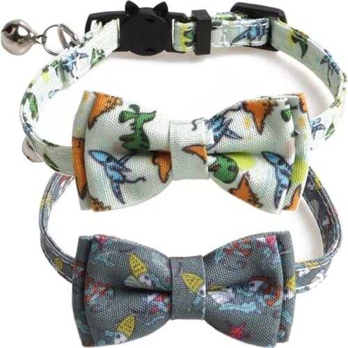 Cat Collar Breakaway with Bell Colorful Airship Patterns Safety Buckle Removable Bowtie Kitten Collars for Kitty Pets Puppy