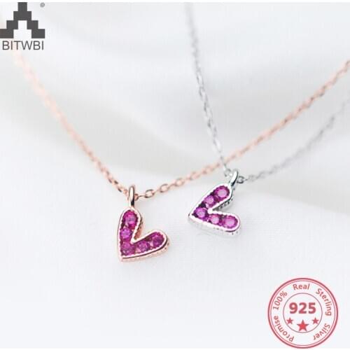 S 925 Sterling Silver Fashion Simple Lovely Love Heart Pendants Rose Gold Necklace
