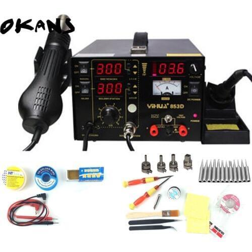 YIHUA 853D 110V or 220V SMD DC Power Supply Hot Air Gun Rework Solder Soldering IronStation with the Gift For SMT Welding Repair