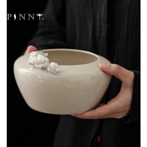 PINNY 840ML Plant Ash Glaze Ceramic Tea Wash Bowls Chinese Kung Fu Tea Accessories Three-dimensional Plum Blossom Tea Service