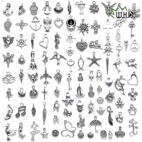 50-100 Pcs/Set Lots Tibetan Silver Plated Mixed Styles Charm Pendants DIY Jewelry for Necklace Bracelet