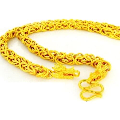 Luxury 24k Gold Necklace for Men Flame-Treated Linen Finish Chain Necklace Yellow Gold Necklaces Artificial Gold Jewelry Male