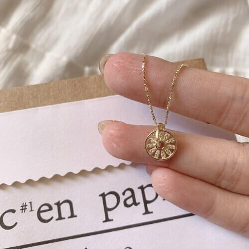 S925 Sterling Silver Jewelry with Skeleton Round Compass Pendant Zircon Clavicle Chain For Female Gifts