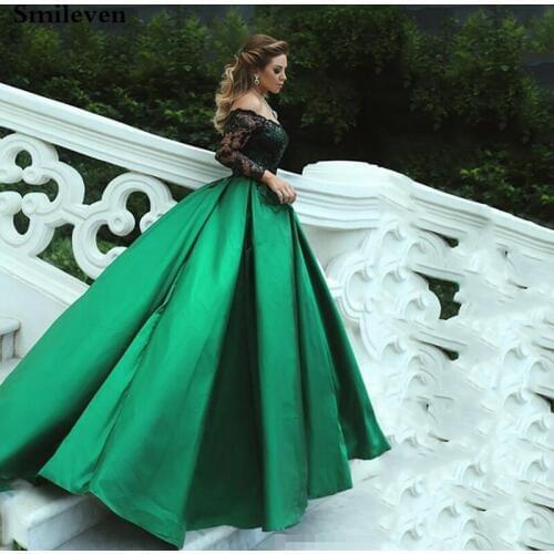 Smileven Off The Shoulder Wedding Dresses Long Sleeve Satin Boho Black Lace Bride Dress es Vestido de noiva com mange