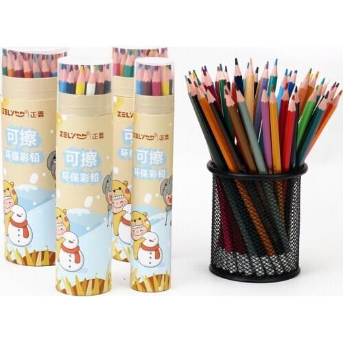 Erasable colored pencil student crayon drawing wood pen cute and with eraser on the top