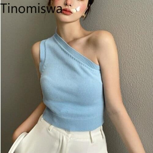 Tinomiswa Y2k Tops Solid Color Korean Style Knitted T Shirt Women New Fashion Sleeveless Korean All-match Tshirts Streetwear