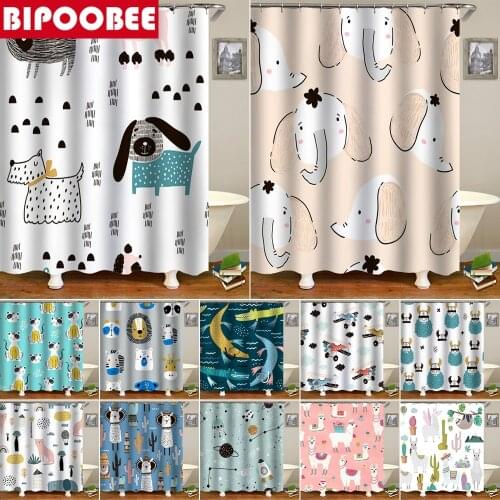 Funny Animal Bath Curtain Waterproof Fabric Shower Curtains Cat Elephant Alpaca Pattern Bathtub Screen for Bathroom Home Decor