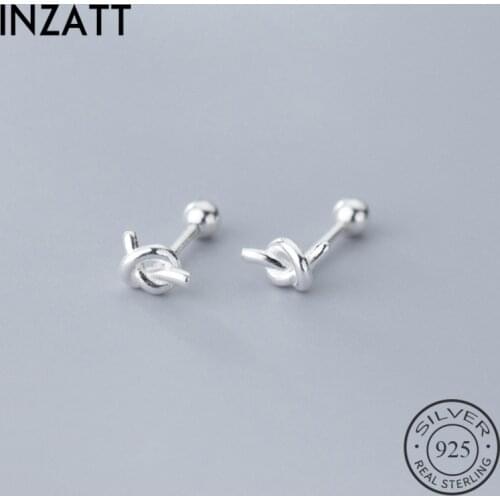 INZATT Real 925 Sterling Silver Minimalist Knot Stud Earrings For Fashion Women Party Fine Jewelry Trendy Accessories Gift