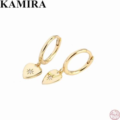 KAMIRA Real 925 Sterling Silver Fashion Bohemian Pendant Love Heart Zircon Drop Earrings for Women Charms Party Jewelry Hot 2021