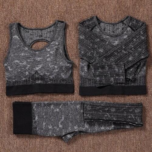 2/3PCS Seamless Women Yoga Set Workout Sportswear Gym Clothing Fitness Long Sleeve Crop Top High Waist Leggings Sports Suits