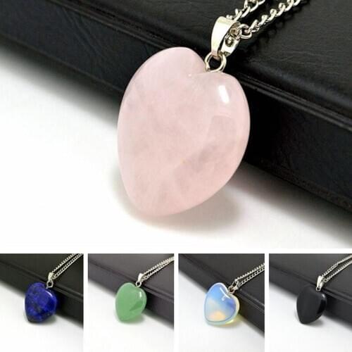 Cute Heart Natural Quartz Stone Choker Necklace Women Lucky Healing Chakra Opal Stone Pendant Necklace Female Jewelry Party Gift