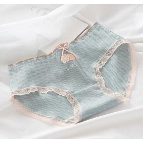 Anewmorn Plaid Fruit Japanese Underwear Women Strawberry Plaid Lemon Printed Womens Panties Candy Purple Womens Cotton Panties