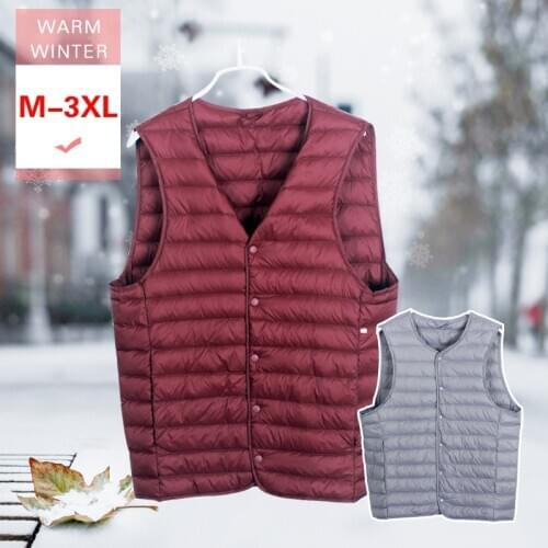 Men New White Duck Down Short Vest Male Ultra Light Thin Warm Single Breasted O-Neck Sleeveless Coat Windproof Waistcoat Linner