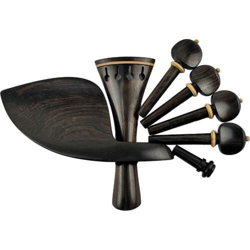 1 Set Of 4/4 Violin Ebony Fittings Black Color Violin Parts Accessories Peg With Boxwood Ball Tailpiece Chinrest Endpin SKVA01