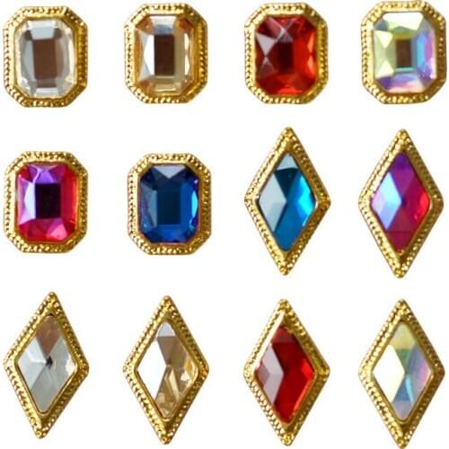 10Pcs 3D Alloy Nail Art Rhinestone Square Rhombus Crystal Diamonds Stone Charm Jewelry 2020 New Strass Accessoires Supplies Top