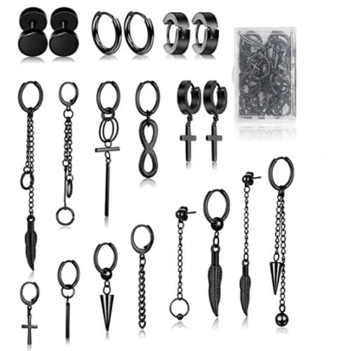 20 Pcs Stainless Steel Huggie Hinged Hoop Earrings Kpop Korean Hoop Dangle Earrings Kit for Women Men Fashion Jewerly