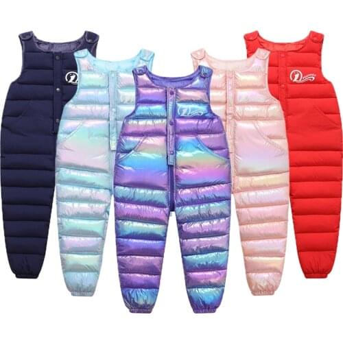 2021 New Fashion Childrens Pants Colorful Shiny Baby Girls Boys Overalls Autumn Winter Cotton Warm Thicken Baby Onesies Trouser