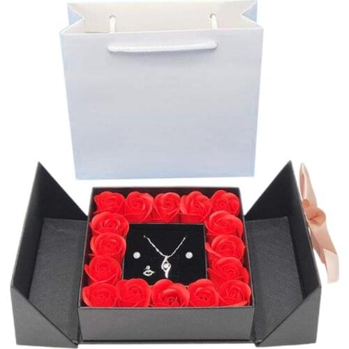 2022 80% Hot Sales!! 1 Set Roses Box Bowknot Multi-Use Paper Fake Flower Necklace Holder for Wedding