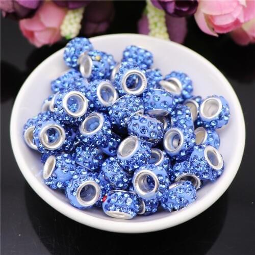 40Pcs Lot Rhinestone Crystal Stone Murano Glass Big Hole Spacer Beads Fit Pandora Bracelet For DIY Jewelry Making Accessories