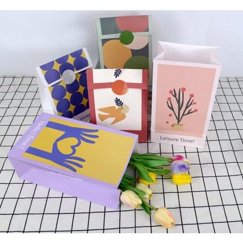 6pcs Paper Bag Stand Up Colorful Candy Bags with Stickers Wedding Birthday Party Favor Treat Gift Packing Bag Decoration Supplie