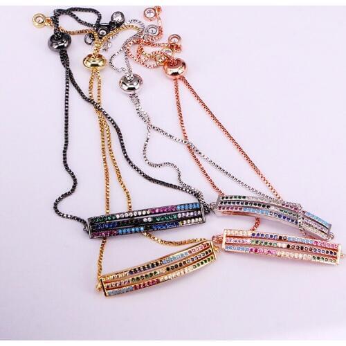 6PCS, Rainbow Elegant Bracelets CZ Micro Pave Charm Colorful Zirconia Link Chain Brilliant Bar Fashion Crystal Jewelry