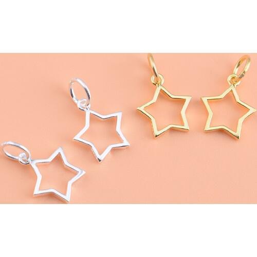 S925 sterling silver accessories, hollowed out pentagram pendant, handmade DIY beaded bracelet necklace accessories