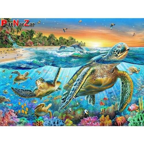 ParNarZar 5D Diamond Painting - Turtles swim in the sea-Drill Rhinestone Embroidery Cross Stitch Pictures For Home Wall Decor